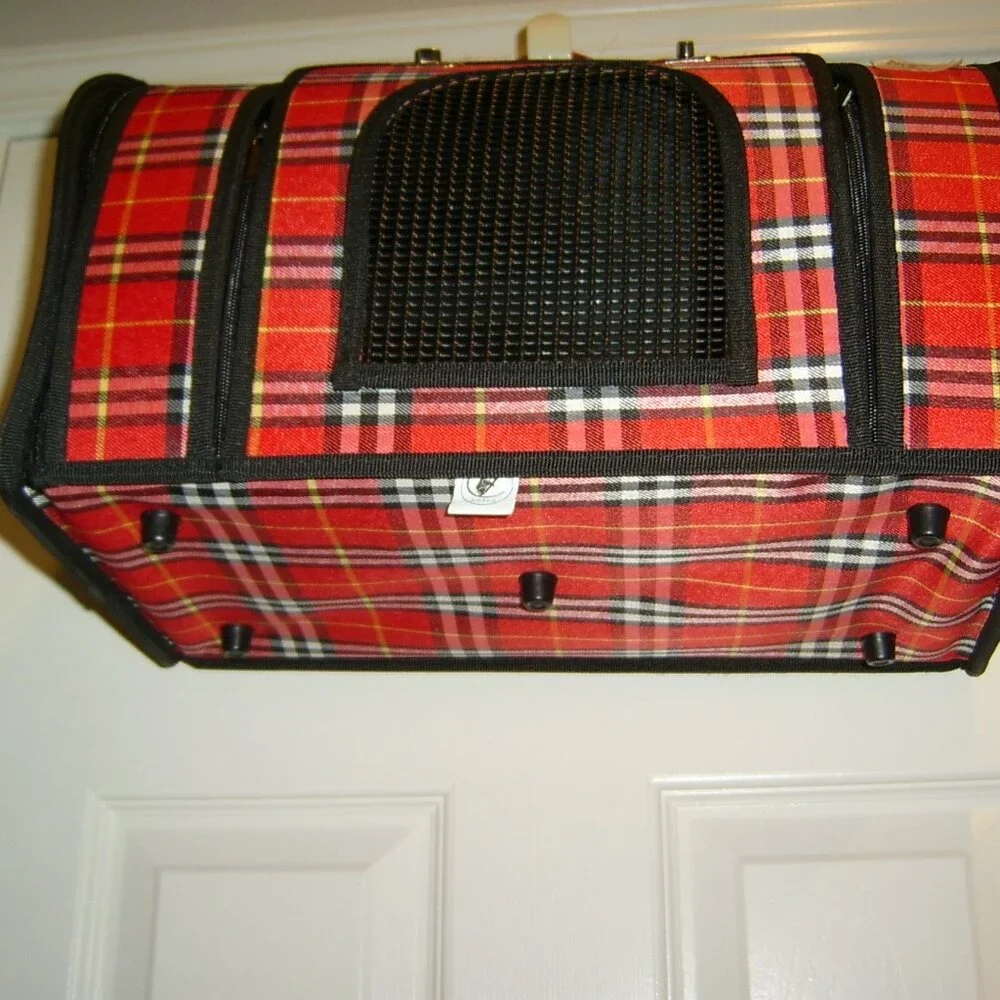 Koala Small Dog/Cat Carrier Plaid Travel Pet Kennel, EUC